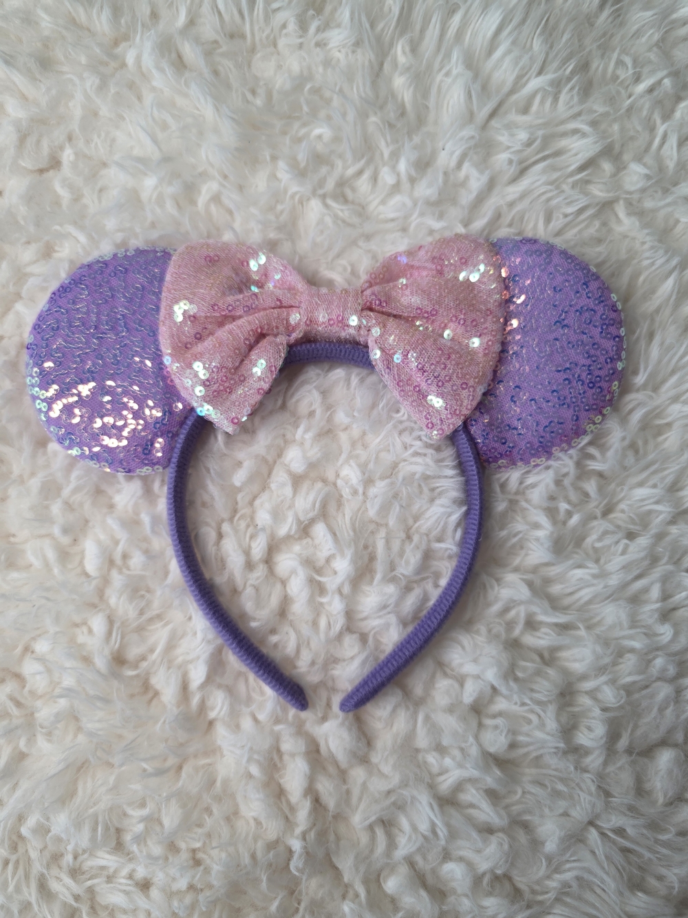 Amazon Sequin Ear Headband with Pink Bow - Purple Ears